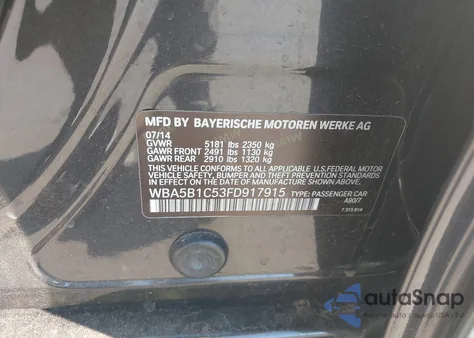 2015 BMW 535I from USA, damaged, VIN WBA5B1C53FD917915